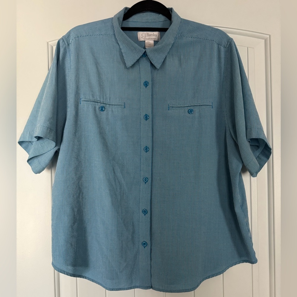 Vintage C.J. Banks Women’s 1X Blue Lightweight Short Sleeve Button down Shirt